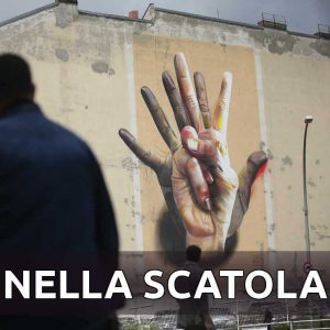 The giant mural titled “Under the Hand” by Maclaim Crew is visible on a building facade in Kreuzberg district on June 26, 2014 in Berlin, Germany. (Photo by Sean Gallup/Getty Images)